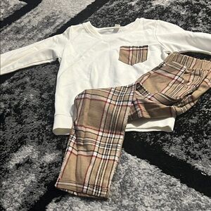 White Top and Plaid Pants Set